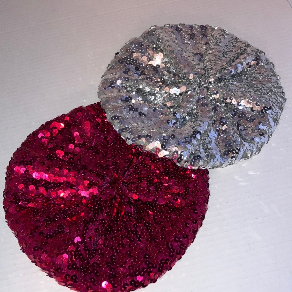 The Children's Place Sequin Stretch Beret Set in Raspberry and Silver